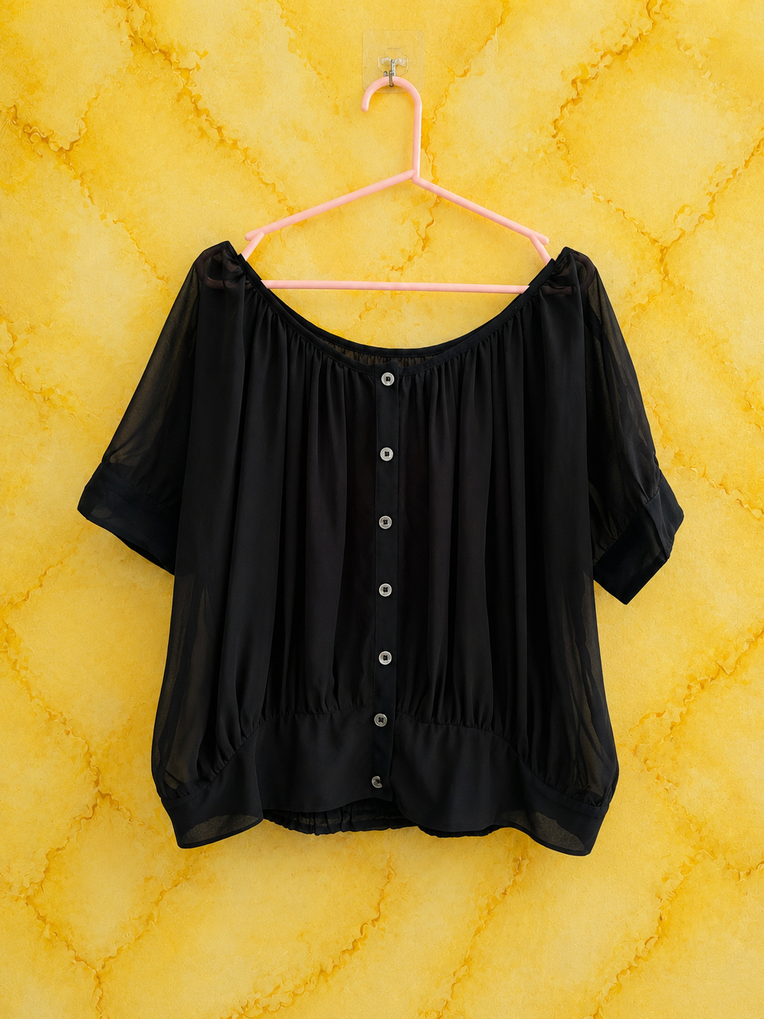 Transparent Black Sheer Button-Down Top