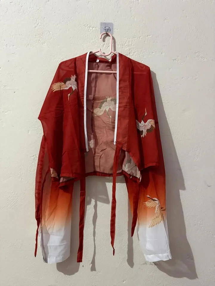Red Printed Layered Crop Jacket