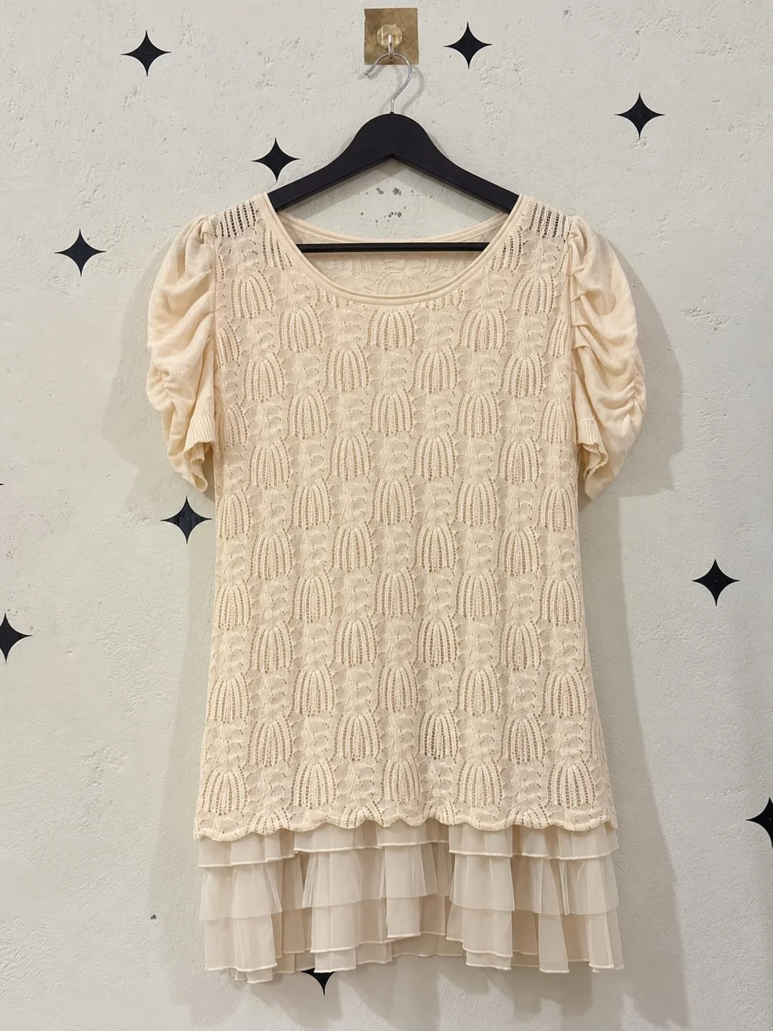 Cream Knit Tiered Top